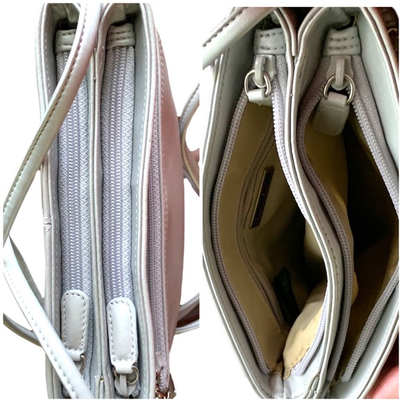 GIANI BERNINI LEATHER CROSSBODY SOFT SILVERY GRAY COLOR - SLEEK MINIMALIST STYLE - Picture 4 of 6